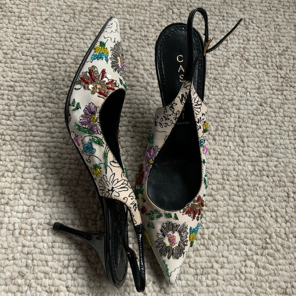 NWOT Casadei  white beaded party date heels shoes